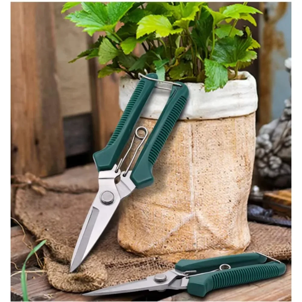 Tijeras de Podar de Acero Inoxidable con Mango Antideslizante y Cabeza Recta, Ideales para Uso Doméstico, Bonsái y Jardinería