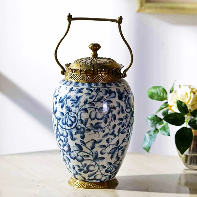 villa pure copper storage tank ceramic inlaid copper home ornament