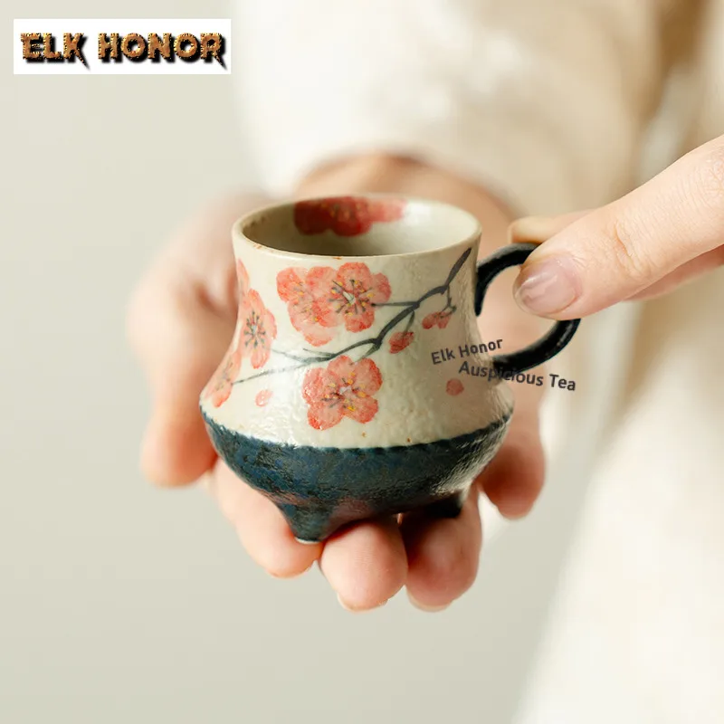 50ml Hand-painted Plum Blossom Three-legged Teacup Japanese Tea Bowl Set Cups Tea-tasting Personal Cup Jianzhan Master Cup Tea