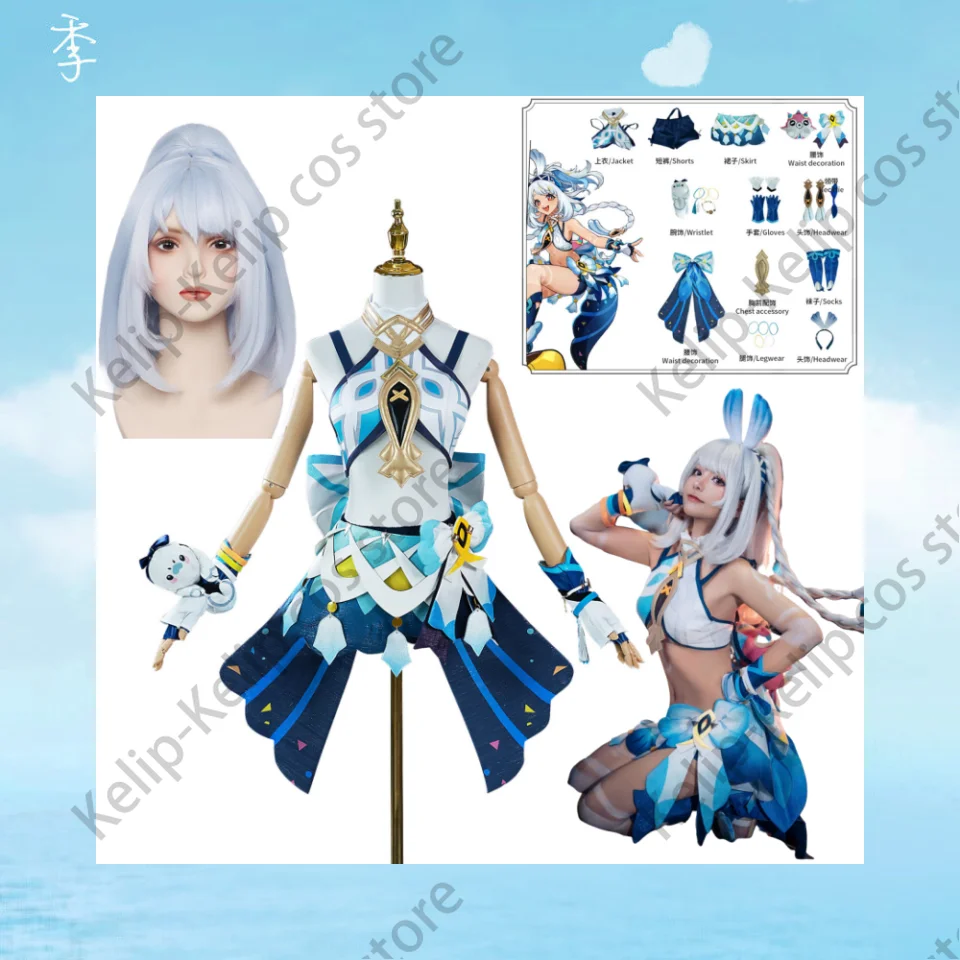 Genshinimpact Mualani Cosplay Traje, Vestido Anime, Role Play, Ternos de Festa de Carnaval, Sapatos, Peruca, Jogo, Em Stock