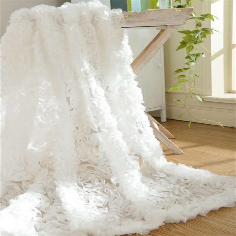 White Rose Embroidered Voile Curtain For Living Room Wedding Party Decoration Romantic Pastoral Country Bay Window Drapes Tende