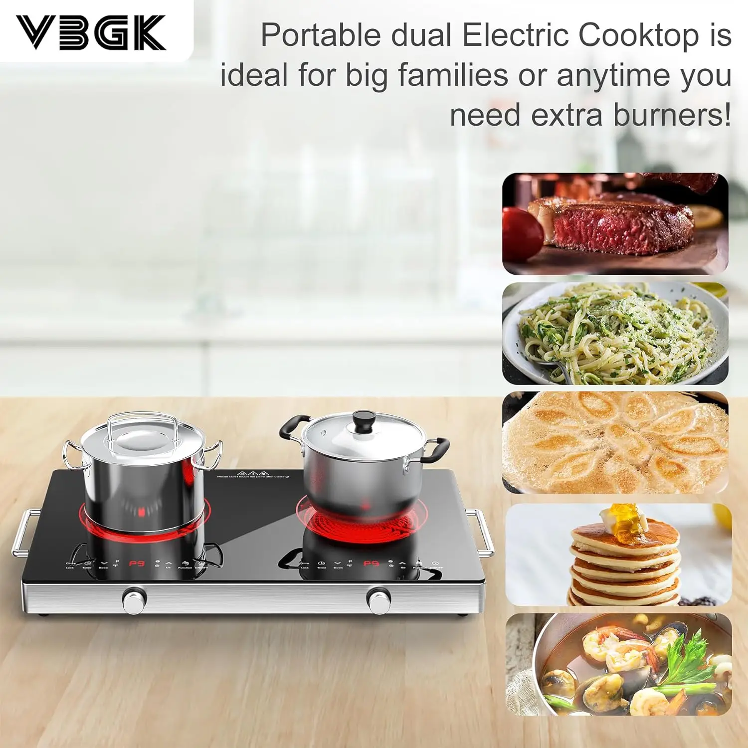 Electric  ,110V 2400W Electric Stove Top with Knob Control,9 Power Levels, Kids Lock & Timer,LED touch control,