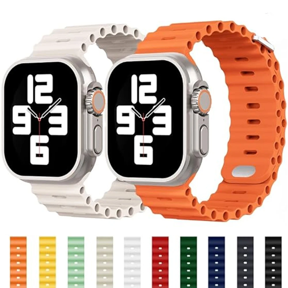 Ocean Band For Apple Watch Ultra Strap 49mm 44mm 45mm 41mm 40mm 42mm Silicone Sport Correa Bracelet iWatch Series 9 8 7 SE 6 5 4