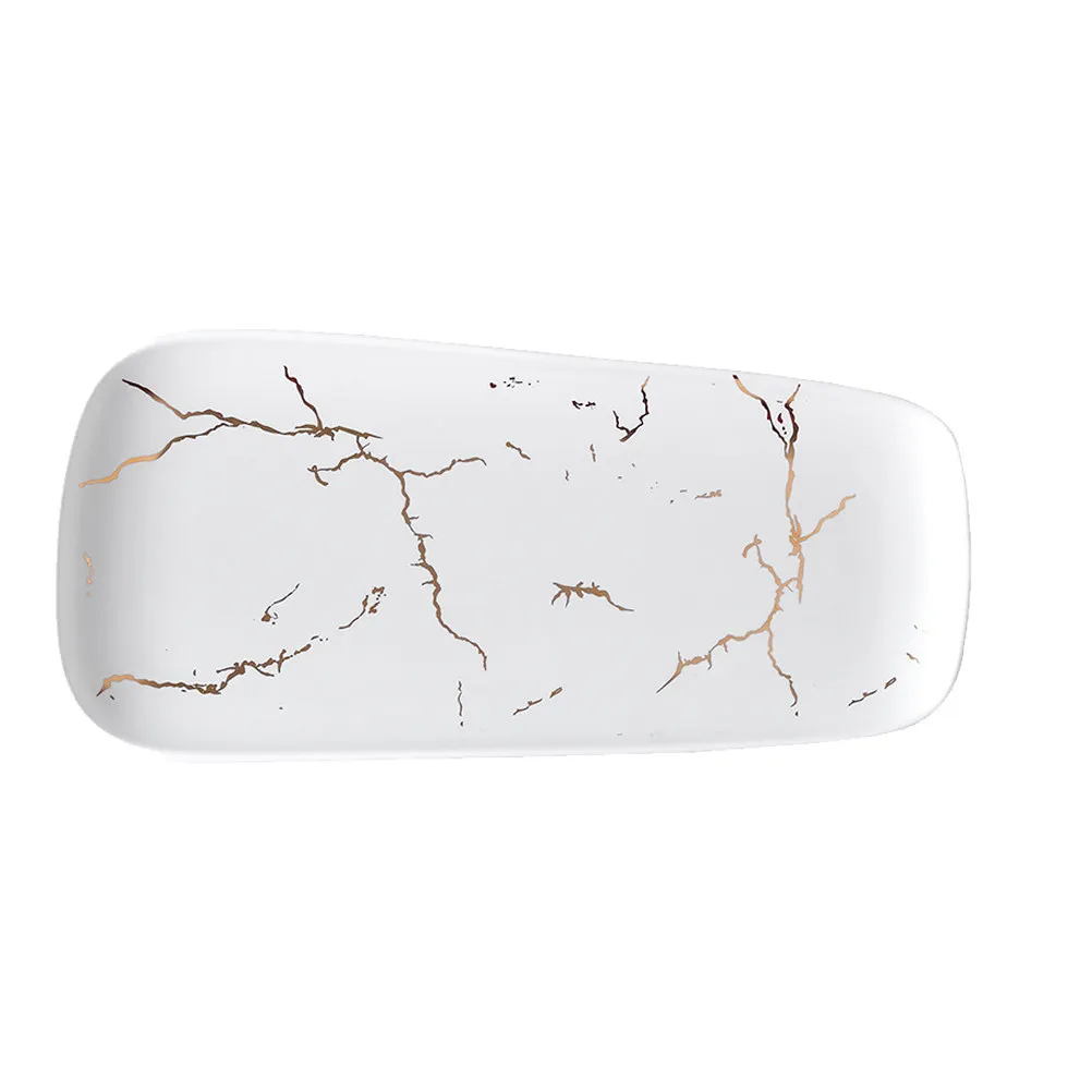 

Premium Ceramic Jewelry Tray with Gold Rim Marble Pattern Dessert Plate for Western Cuisine Party Snack Display Dresser Decor