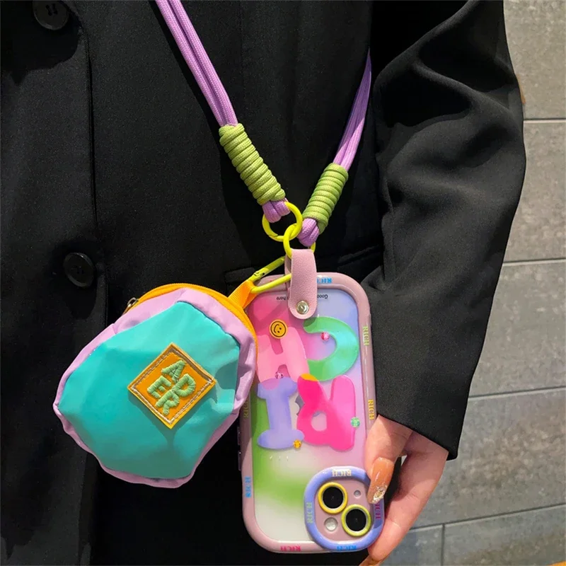 

New Cute Colorful Gradient Coin Purse Crossbody Lanyard Soft Case For iPhone 15 14 Pro Max 12 13 11 XS XR Plus Shockproof Cover