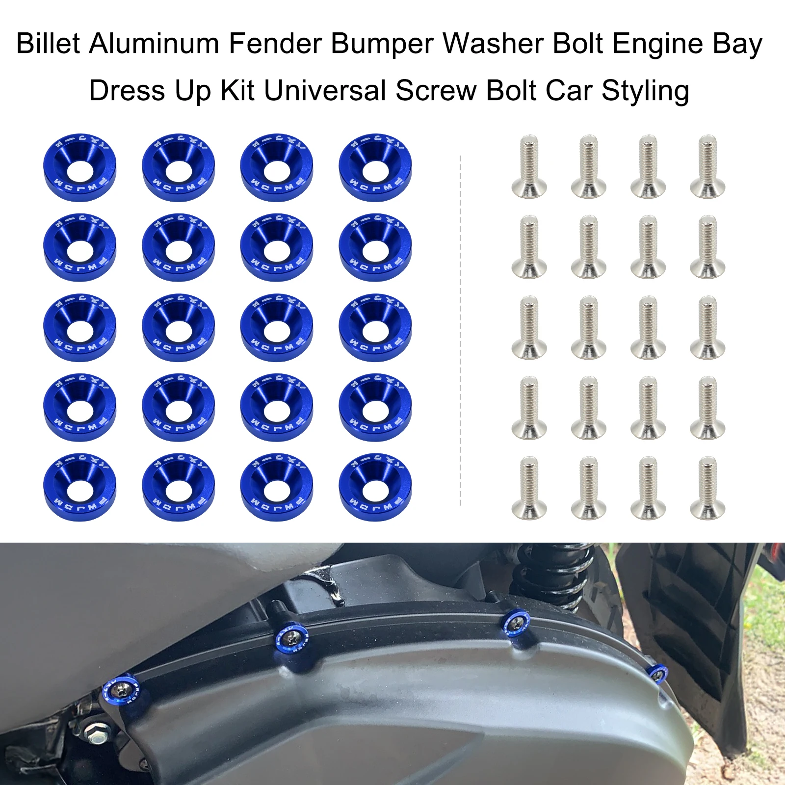 40pc Bumper Fender Washers and Bolt Aluminum M6 JDM Car Engine Bay Screw Dress Up Kit Fasteners For Honda Nissan BMW Subaru Blue