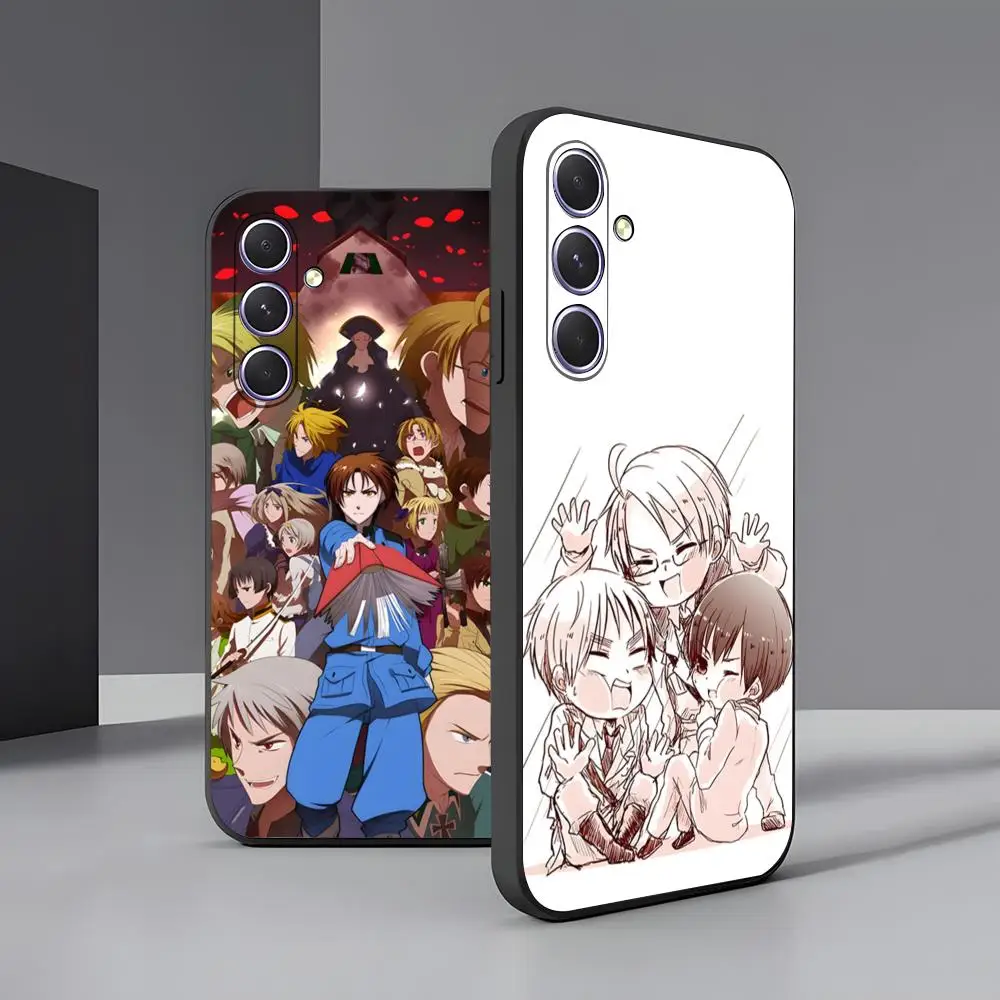 Hetalia Axis Powers Handyhülle für Samsung A56 A36 A26 A16 A15 A25 A35 A55 A14 A34 A24 A54, schwarze Softshell-Hülle
