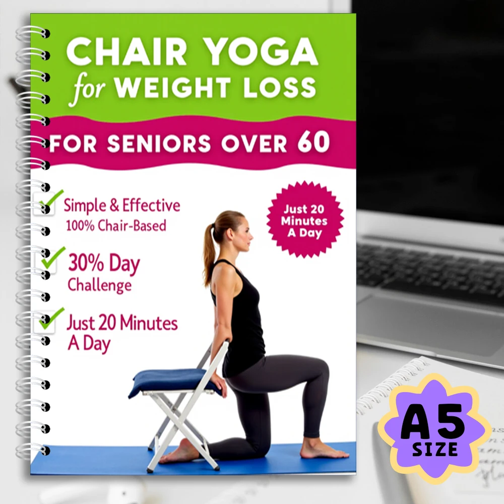

Chair Yoga Logbook Notebook Fitness Plan for Seniors Over 60, 30 Day Challenge Gentle Chair Yoga for Balance Flexibility, A5 Siz