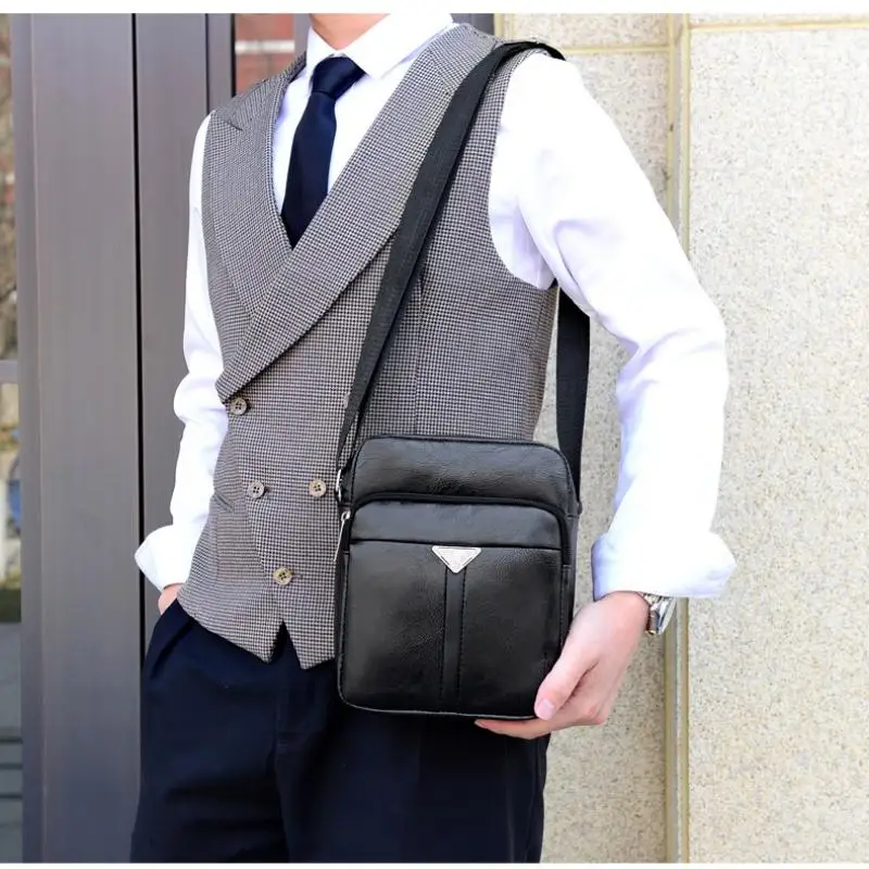 

Men's Casual Crossbody Briefcase Backpack Korean Business Vertical Leather Business Flap Solid Color Messenger Bag