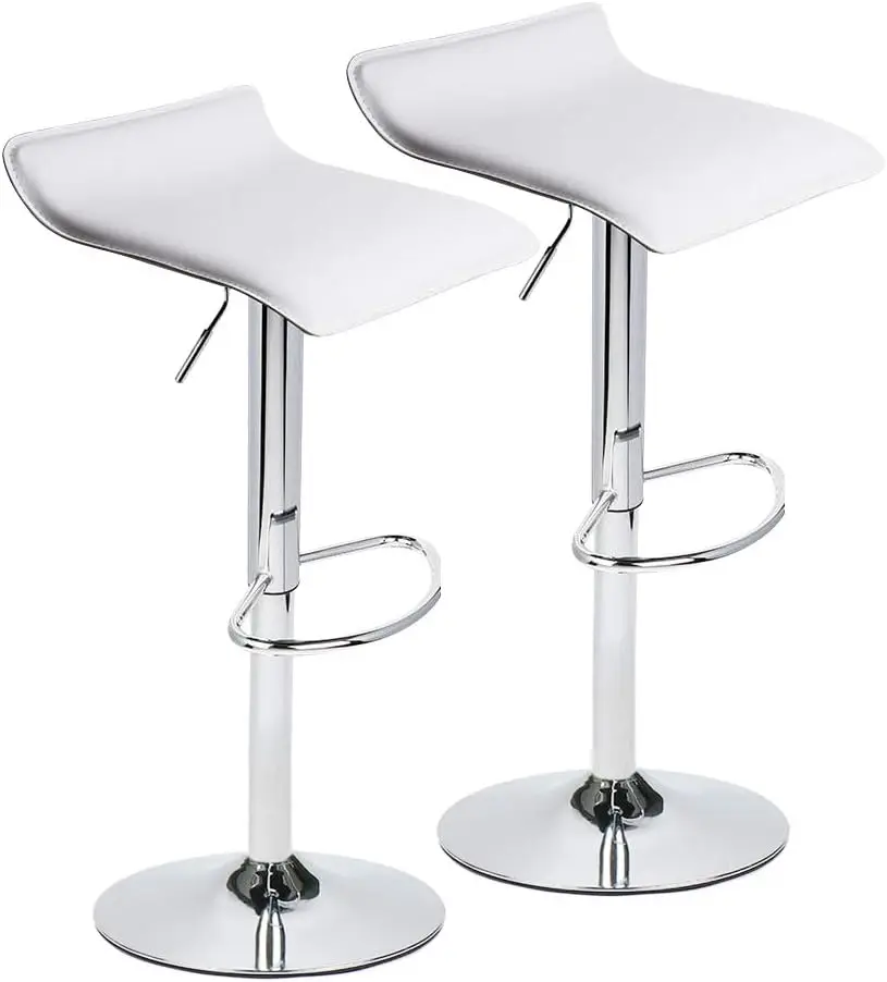 

Barstool, Adjustable Swivel Bar Stools with PU Leather and Chrome Base, Gaslift Pub Counter Chairs,White