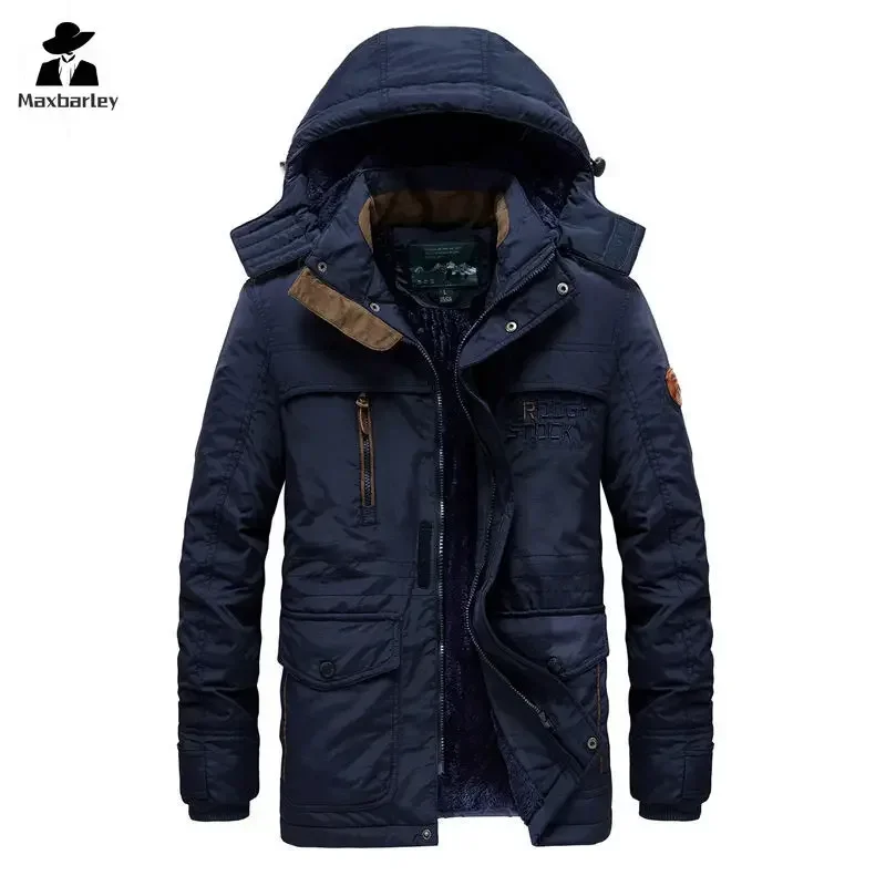 winter Parka Men's Multi-pocket Thickened Fleece-lined Cold-proof Padded Jacket Outdoor Camping Removable Cap Warm Men's Coat