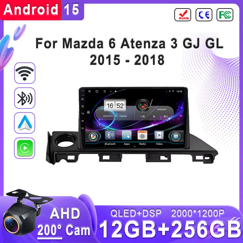 

Автомобиль Plug and Play Android 15 для Mazda 6 Atenza 3 GJ GL 2015-2018 Автомобильный радиоприемник Мультимедийный видеоплеер Навигация GPS Без 2Din DVD