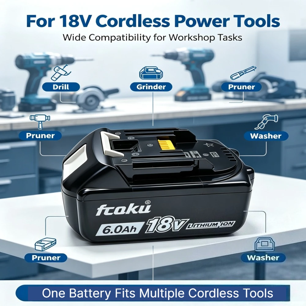 6.0Ah 18V Lithium-ion Replacement Battery Pack, Compatible with 18V LXT BL1840 BL1850 BL1860B Power Tool Batteries