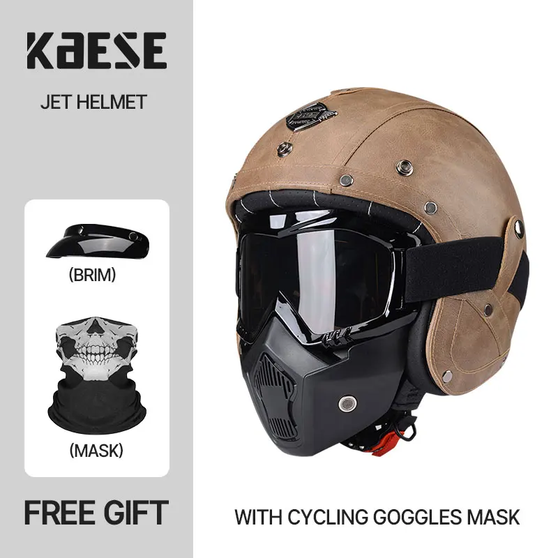 Classic Low Profile Open Face Helmet JET Style 3/4 Vintage Helmet Motorcycle Helmets Retro Leather casco para motocicleta