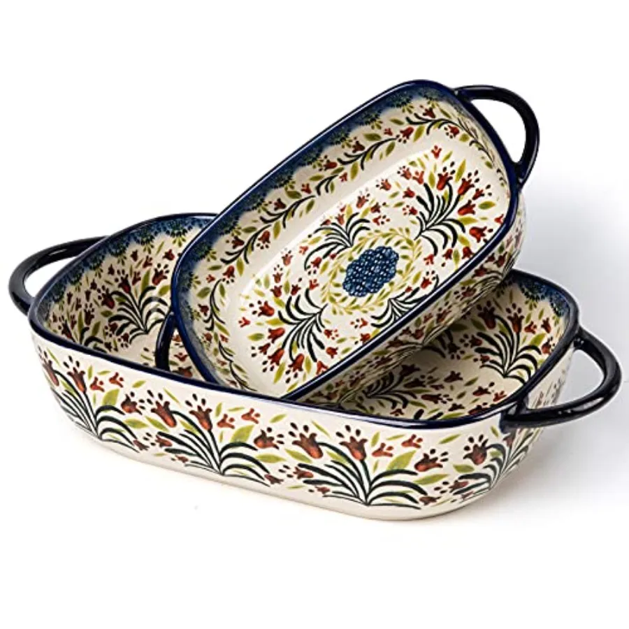 

Rectangular Ceramic Baking Dish Blue Casserole Pan Set 2pcs Oven-Safe Single Serving Lasagna Bakeware for Baking