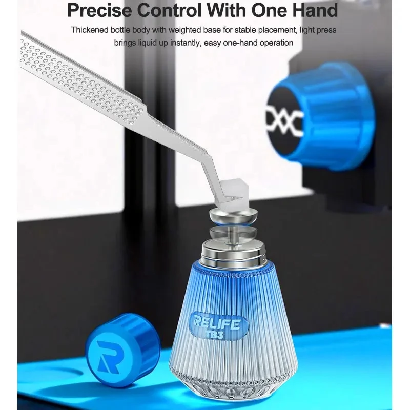 RELIFE TB3 150ML Solvent Glass Bottle Press Type Microporous Push-Type Anti-Spray Anti-Blocking Stainless Steel Cleaning Bottle