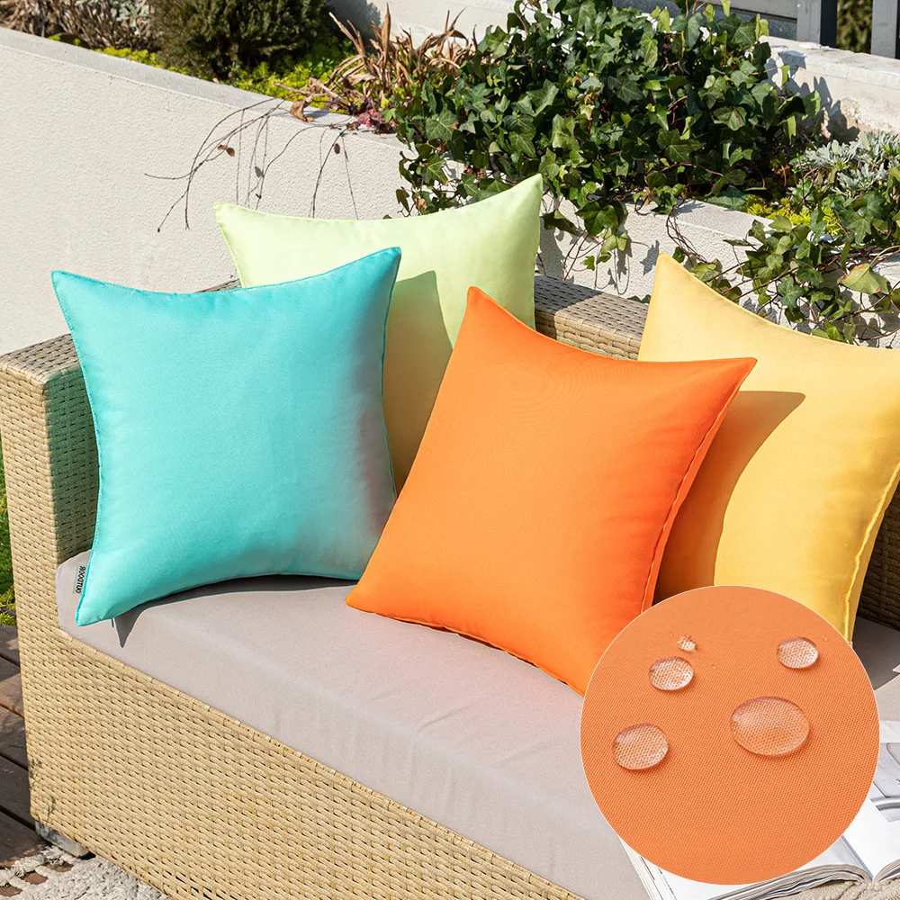 Solid Color Outdoor Waterproof Cushion Cover Candy-colored Simple Rainproof Stain-resistant Throw Pillow Covers for Patio Sofa