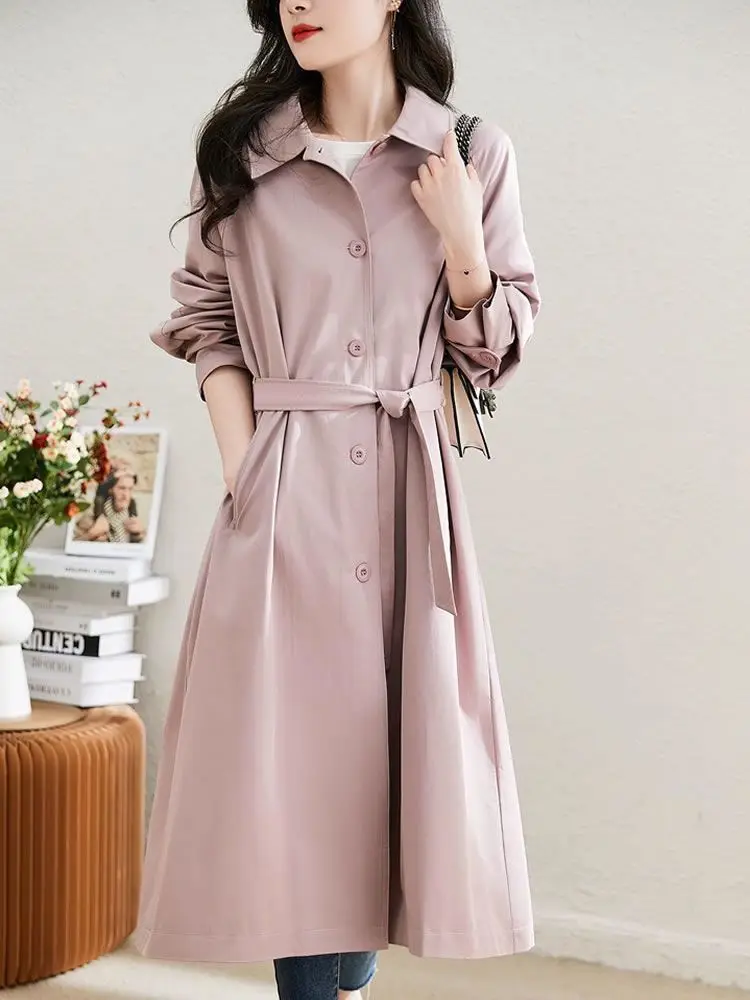 

Classic Hepburn Windbreaker Coat Women 2026Spring Autumn New Long Jacket Korean Fashion Outerwear Loose Thin Overwear Female Top