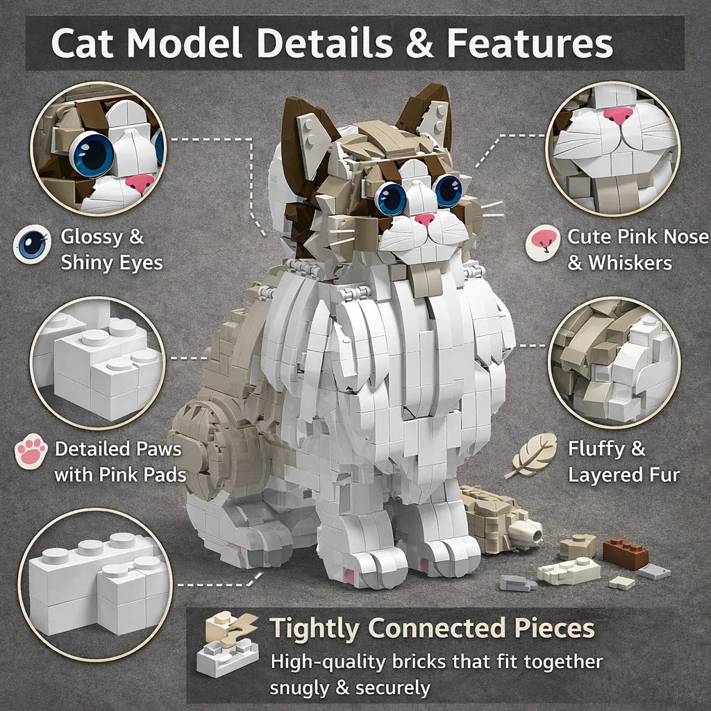 MOC Grandi Ragdoll Gatto Building Blocks Animale Gatto Modello Pet Ornamento da tavolo Giocattolo di assemblaggio per bambini Regalo MOC creativo
