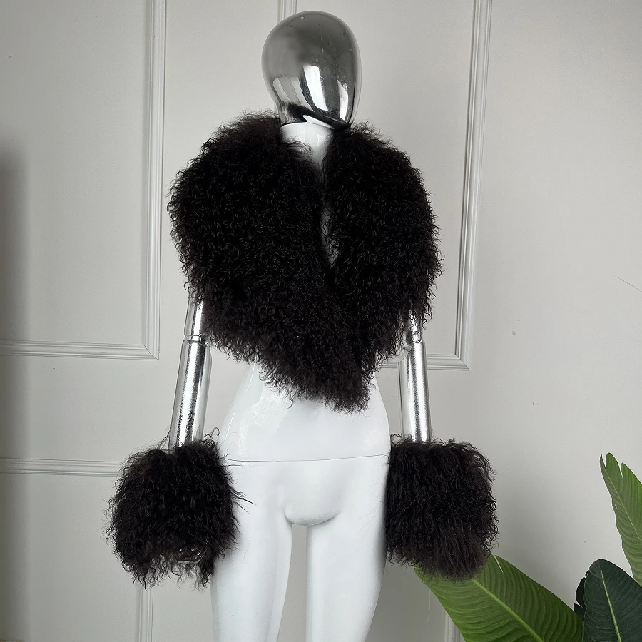 

Tibetian Lamb Fur Trim Detachable Fur Collar Cuffs Blends Effortlessly With Coats Women Best Selling Real Fur Accessory