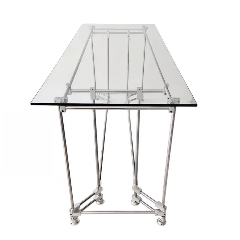 Optical axis glass table household small apartment stainless steel rectangular tea table, casual coffee table desk