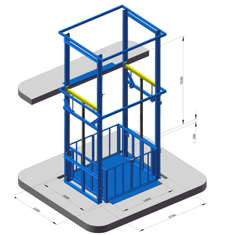 2000kg 3 Floors Hydraulic Vertical Warehouse Goods Lift Platform