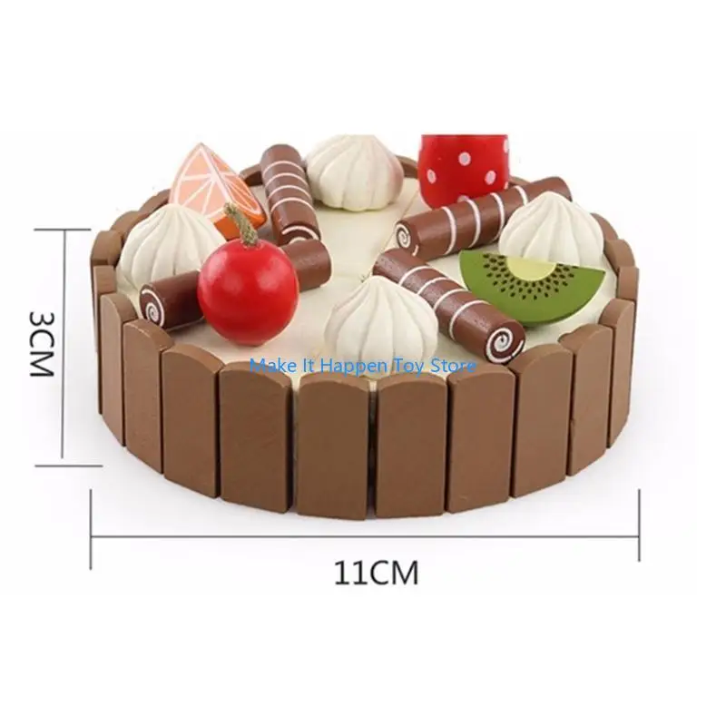 28EC Children Birthday Cake Magnet Wooden Kitchen Pretend for Play Fruit Toy Ear