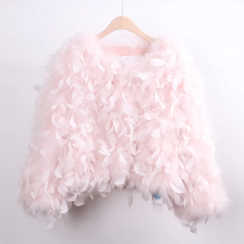 Fashion Luxury 100% Genuine Ostrich Feather Jacket Women Warm Turkey Short Coat Long Sleeve Casual Outerwear