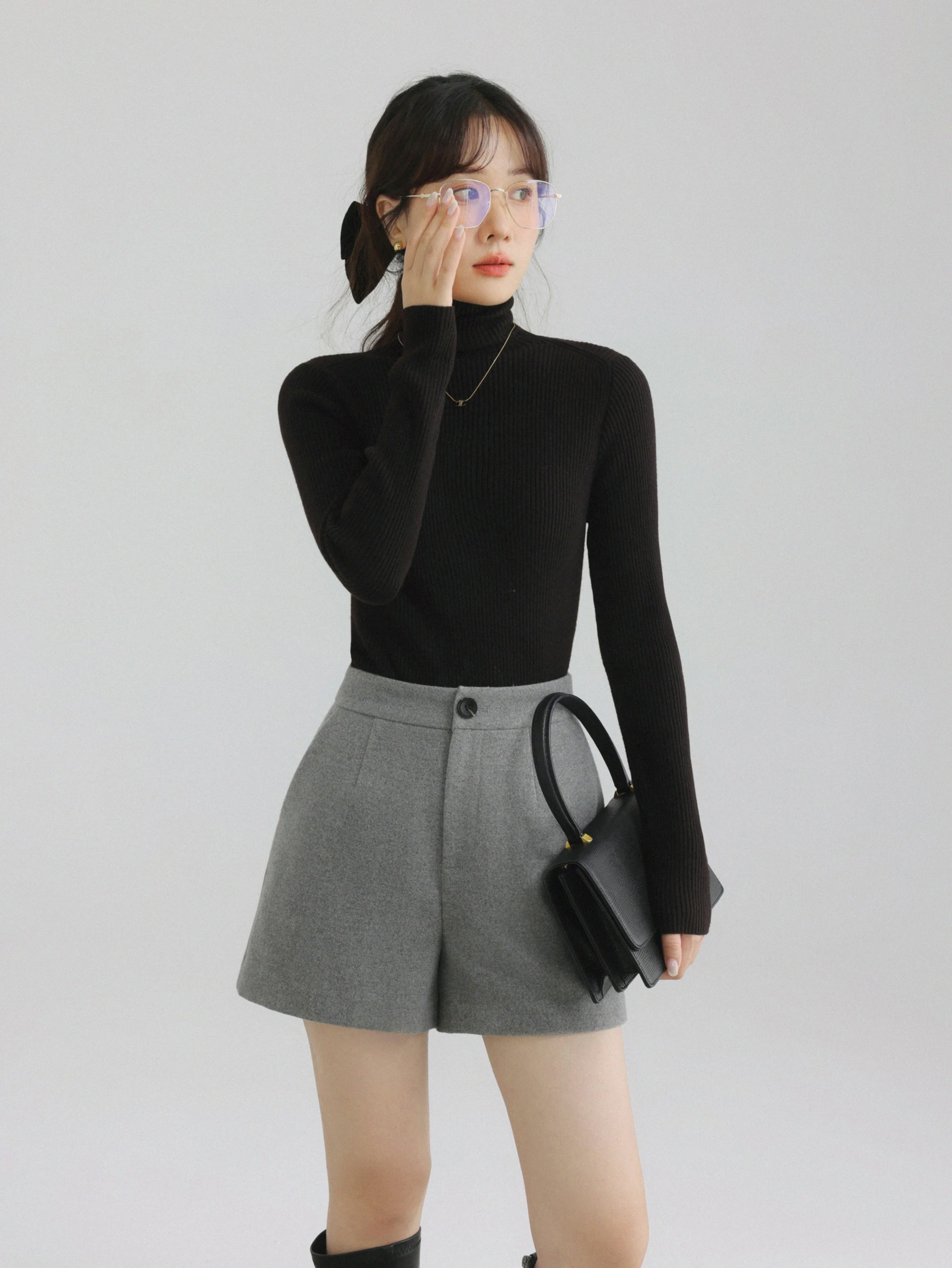 Women Elegant High Waist Wool-like Shorts Lady A-Line Wide Leg Slim Fit Pants for Autumn Winter Petite Casual Office Wear Outfit