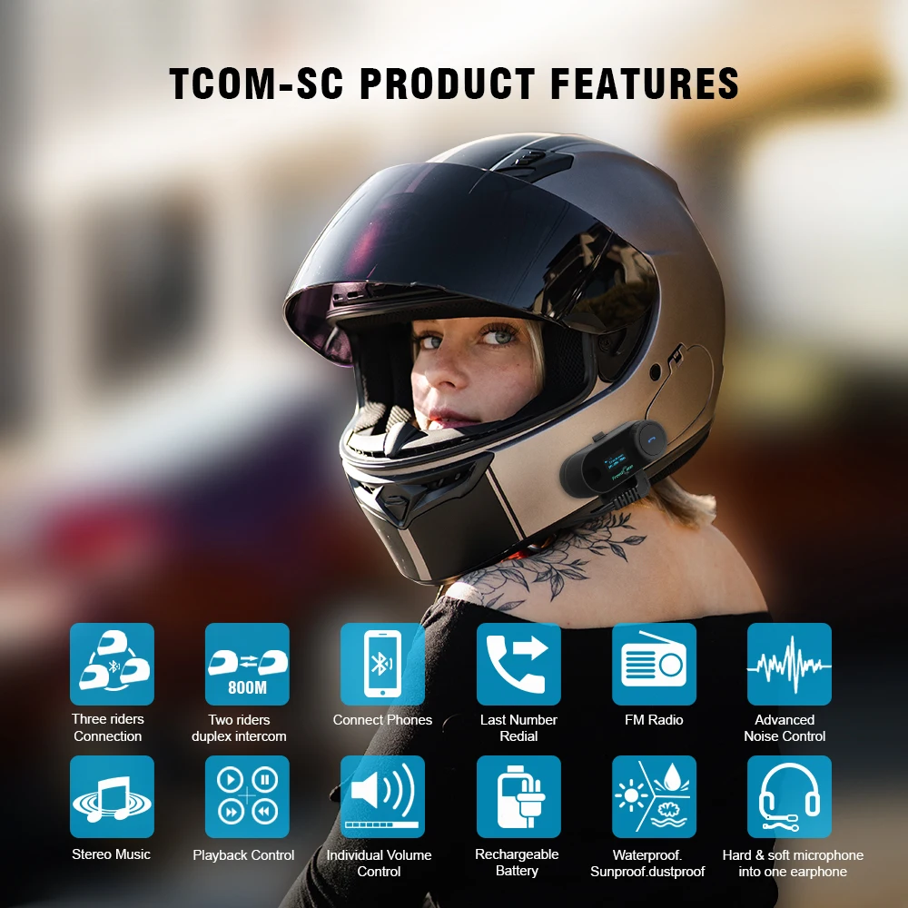 FreedConn Group Motorcycle Intercom Bluetooth Headset Helmet Many Riders FM RadioMoto Communicator Interphone Music share FM