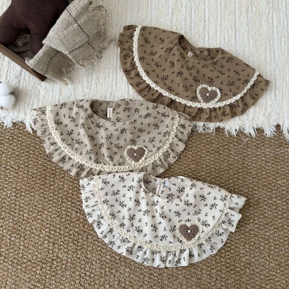 Vintage Adjustable Snap Baby Ruffle Bib Floral Lace Soft Feeding Drool Bib Muslin Cotton Burp Cloth 0-2 Years Baby