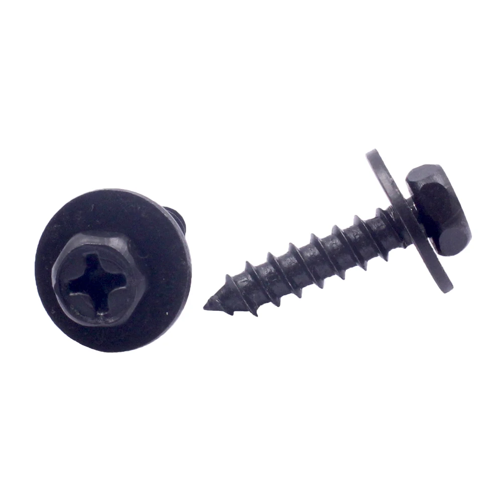 10Pcs Car Body Fender Screw Metal Self Tapping Screw Rivet Fastener Bolt Black 6mm