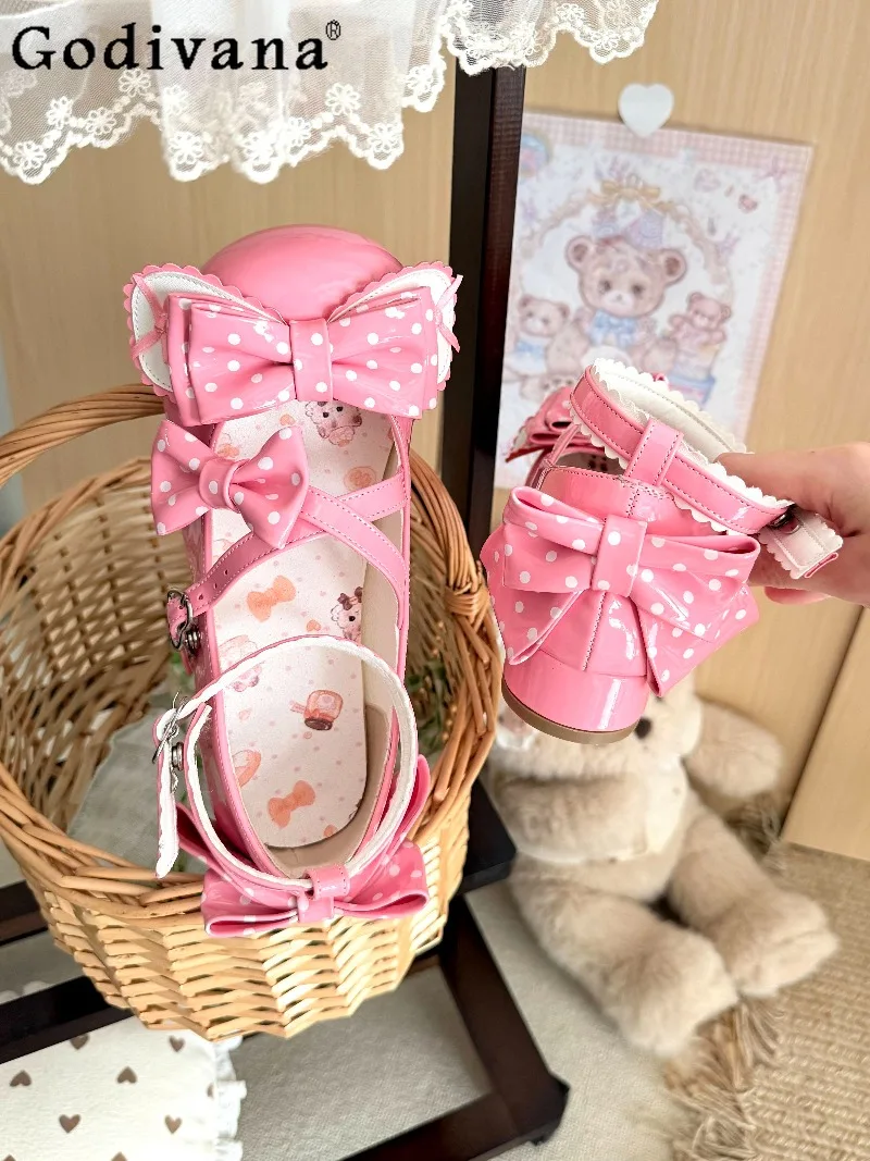 

Japanese Original Sweet Cute Lolita Low-heeled Women's Shoes Doll Feeling Round Head Polka Dot Bow Mary Jane Single Shoes