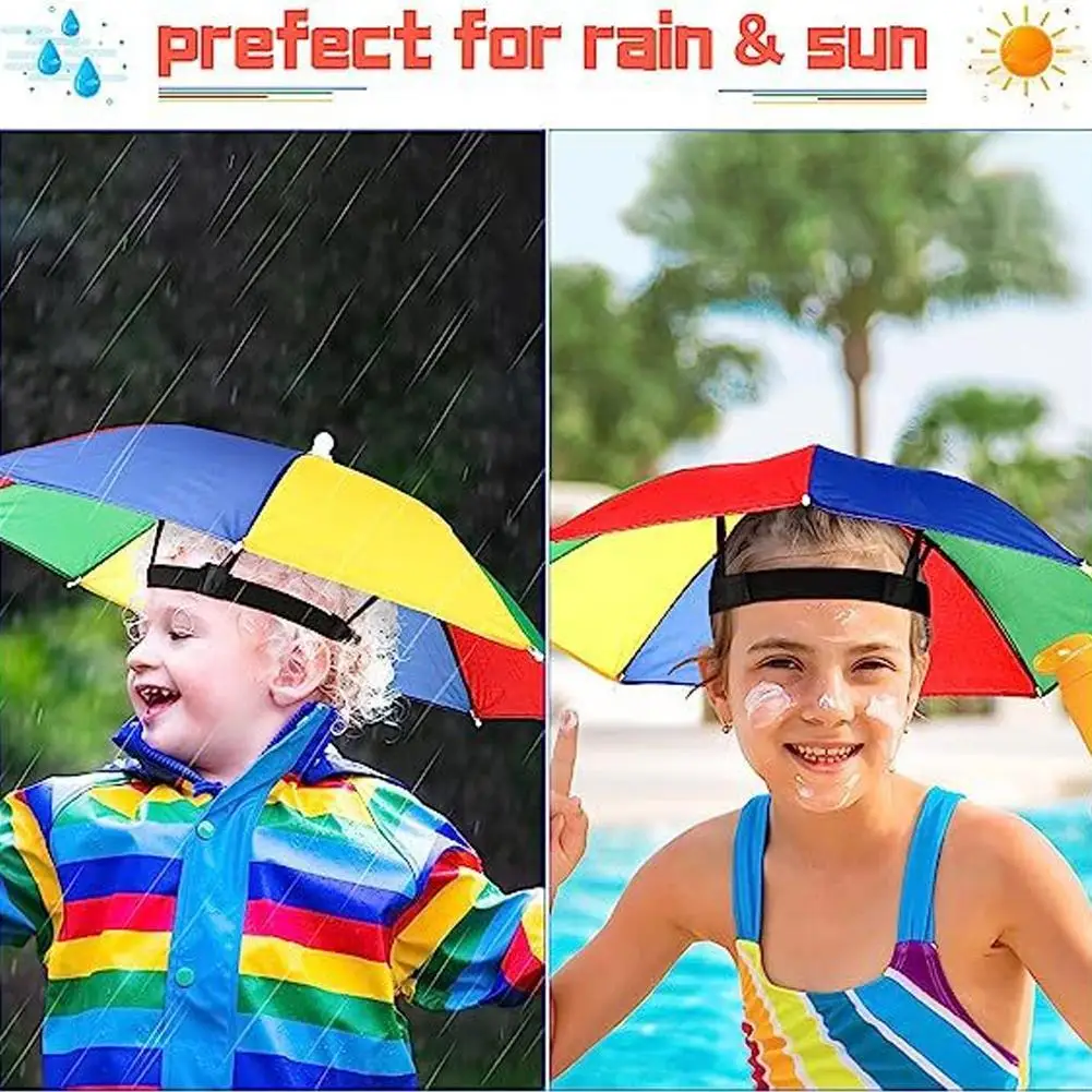 Children Rain Umbrella Hat Portable Foldable Outdoor Sun Shade Waterproof Camping Fishing Headwear Cap Kids Beach Head Hats