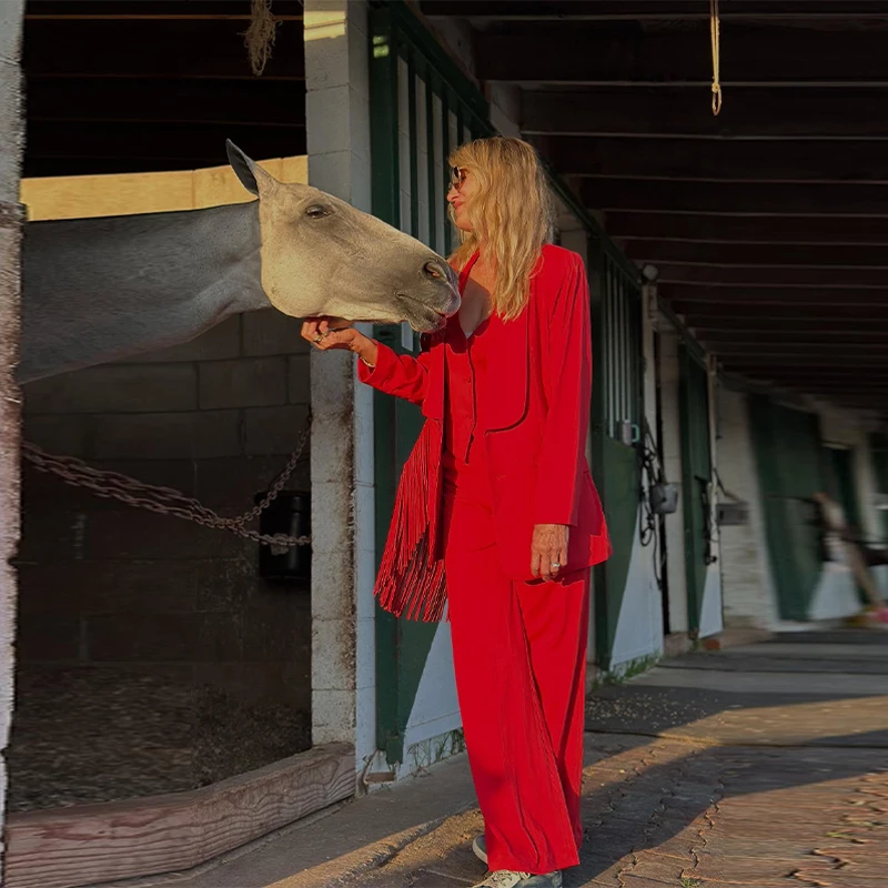 

Vintage Modest Suit 3pcs Set Fashion Lady Streetwear Vest Blazer Coat Pants Eye-catching Office Female Commuting Fall Outfit