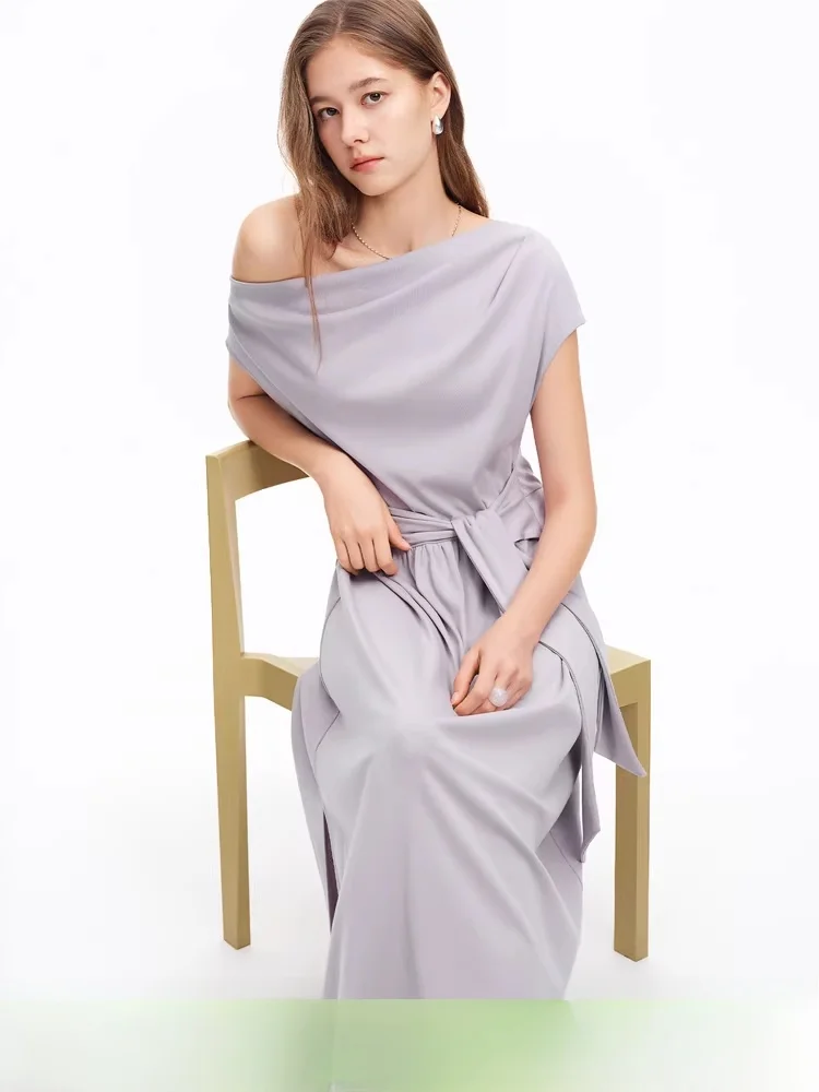 

Эксклюзивное женское платье Muses Skirt из ацетатного льна с коротким рукавом и одним открытым плечом, повседневное, с завышенной талией, из смесового хлопка, весна-лето