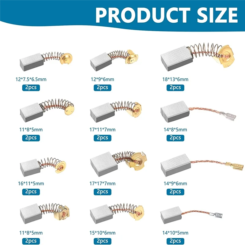 24 Pcs Electric Motor Brushes Carbon Brushes Power Tool Replacement Part for Repair Power Tool 12 Different Sizes