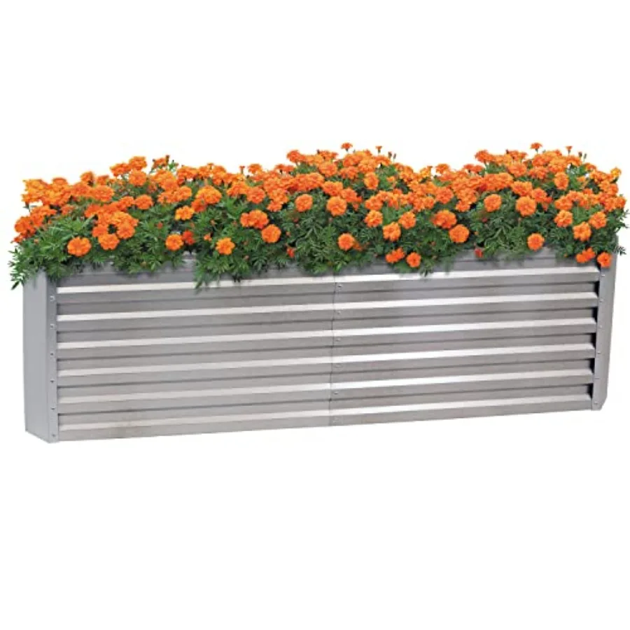 Outdoor rectangle metal raised garden bed, 71 x 35, galvanized steel, silver, rust-resistant and durable