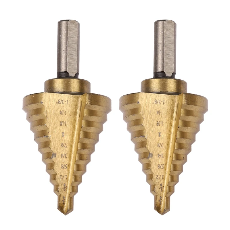 2X Step Drill Cone Drill Bits, High Speed Steel 10 Steps 1/4 To 1-3/8 Inch