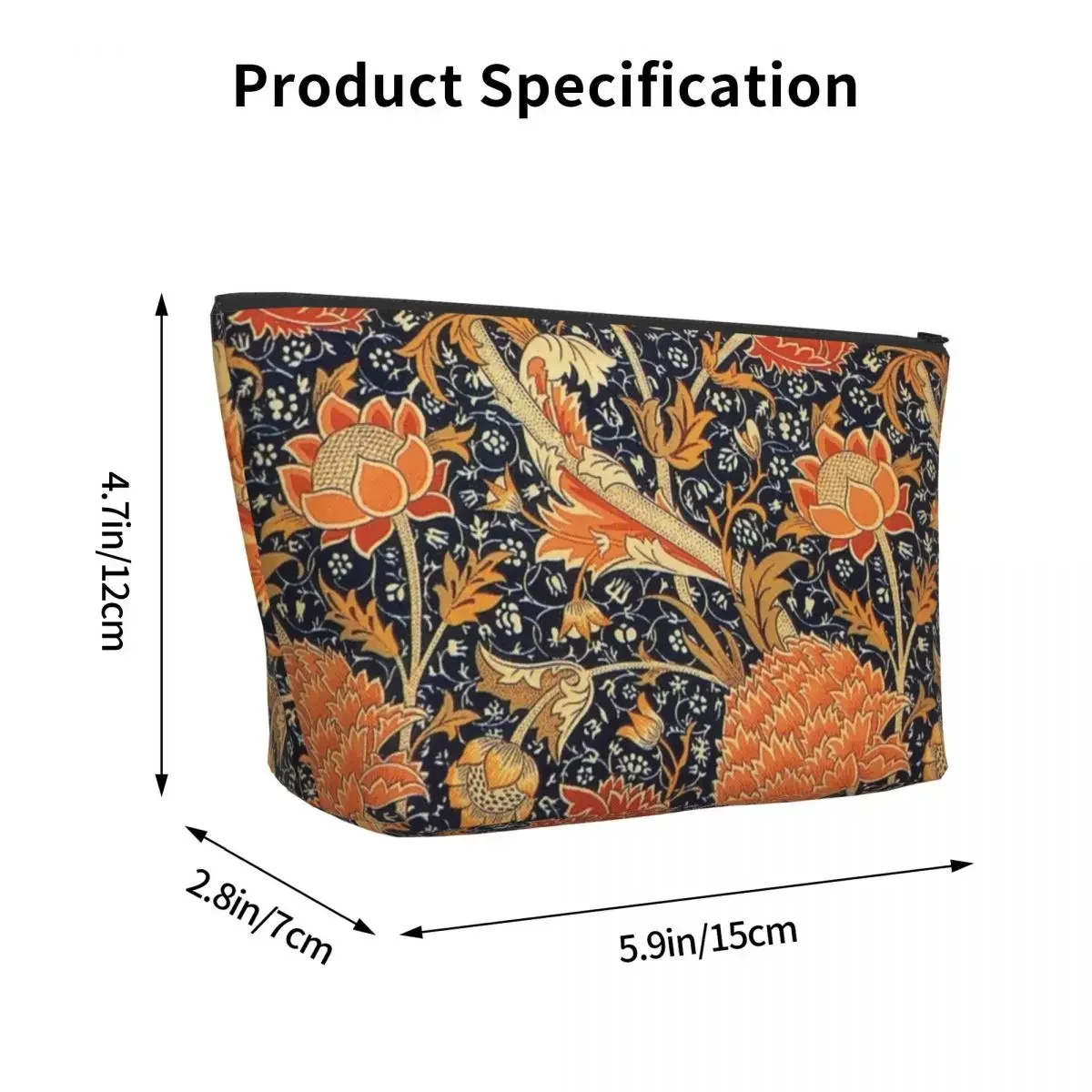 William Morris Orange Cray Floral Art Makeup Bag Women Travel Cosmetic Organizer Fashion Textile Pattern Storage Toiletry Bags