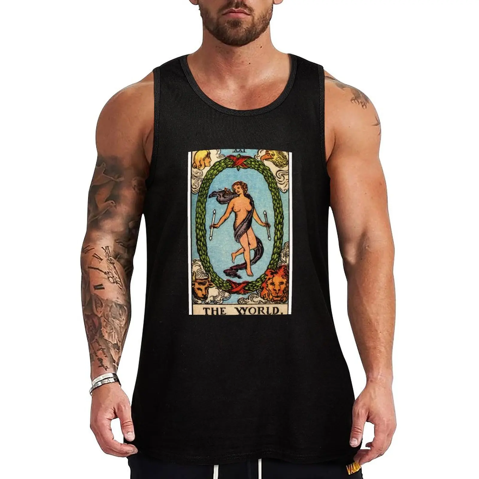 

XXI. The World Tarot Card Tank Top gym t-shirts man Top summer clothes