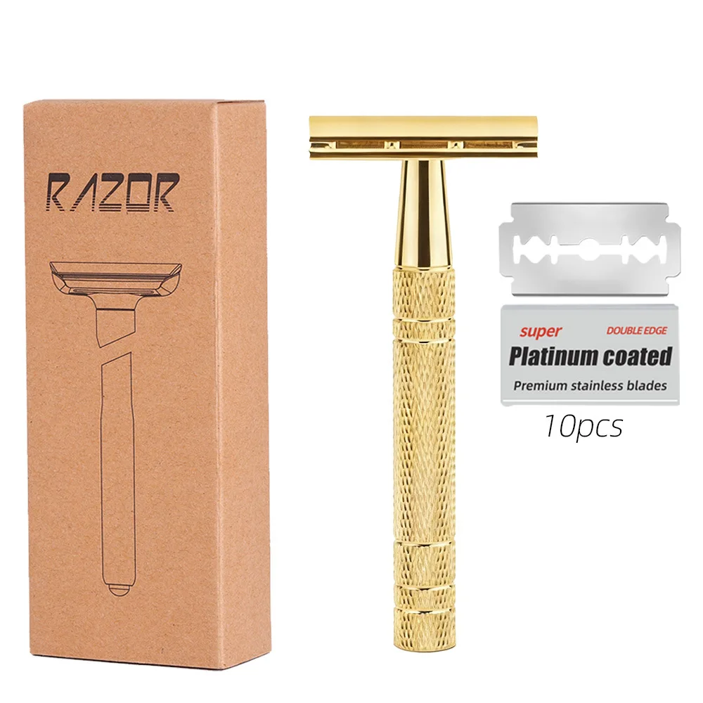 Safety Razor Men's Wet Razor 30° Angle Including 10 Platinum Razor Blades, Safety Razor and Blade Guard   JJ3262JH
