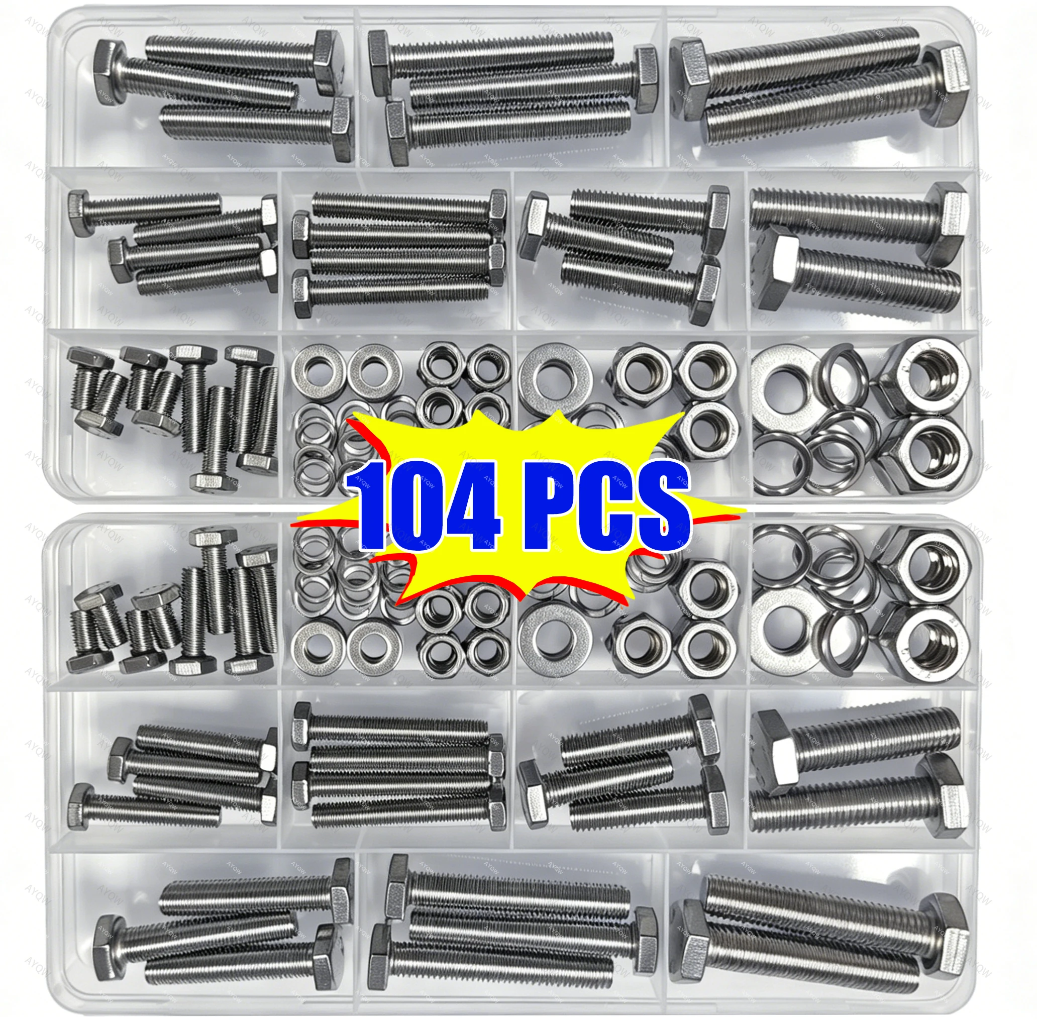 Kit de parafusos e porcas de aço inoxidável 104/120/240/242/480 peças, parafusos sextavados M4-M10, arruelas planas, ferragens para reparo de móveis DIY