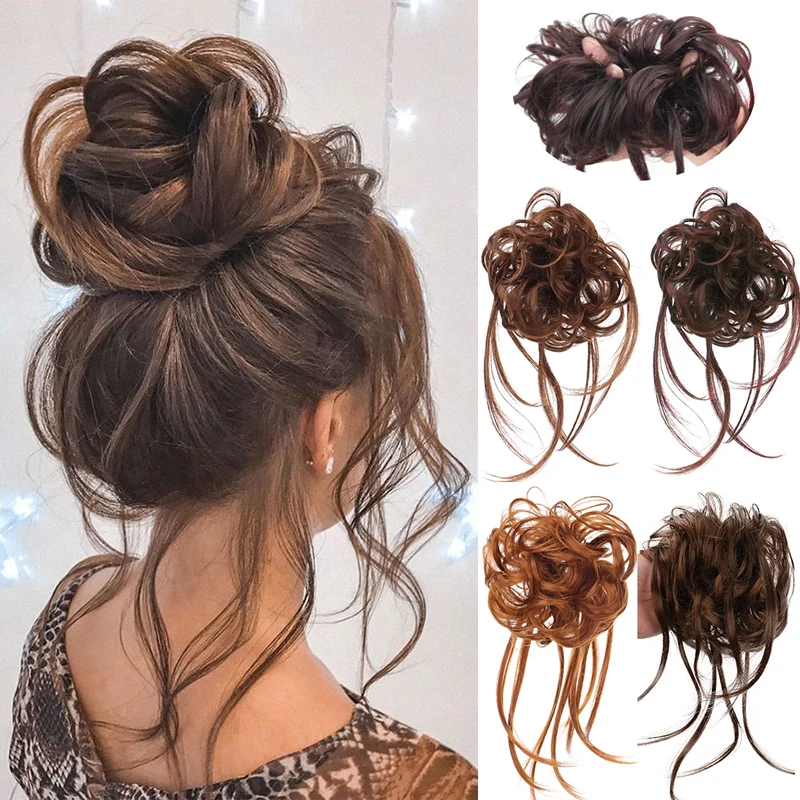 

MANWEI Synthetic Curly Donut Chignon With Elastic Band Scrunchies Messy Hair Bun Updo Hairpieces Extensions for Women