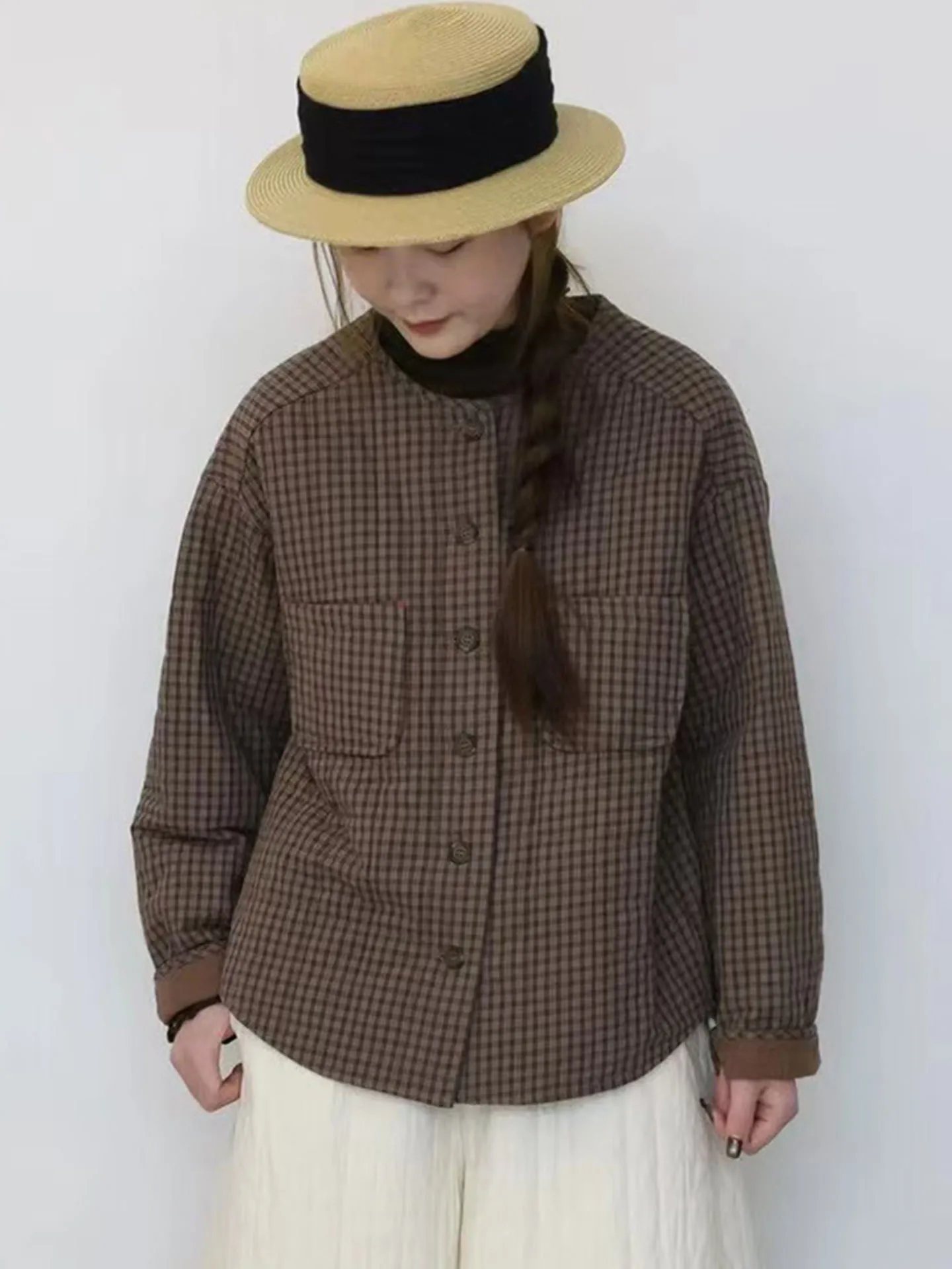 

Ретро японский клетчатый хлопок irt, тонкий слой, универсальный свободный крой, длинный све на одной пуговице, женский повседневный irt