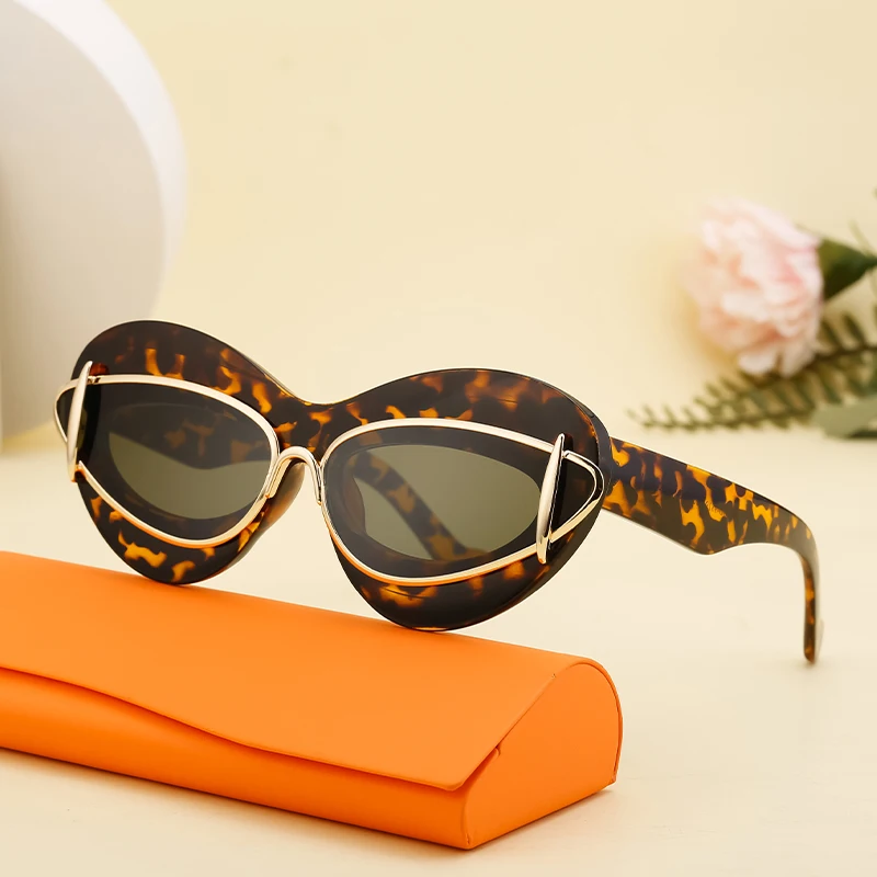 Modische Sexy Cat-Eye Sonnenbrille für Damen 2026 – Luxuriöses Markendesign, neue Doppelrahmen-Sonnenbrille für Damen, Cateye Shades Eyewear – Detail 6