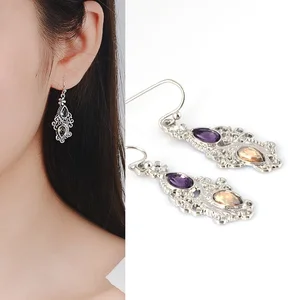 Boho Dangle Ohrringe für Vintage Selenit türkisentur Vintage Get ethnic Ohrringe Retro Pingente Ohrhaken Beach Party Schmuck Geschenk 12 Hauptverkaufsanhänger Selenit - №2