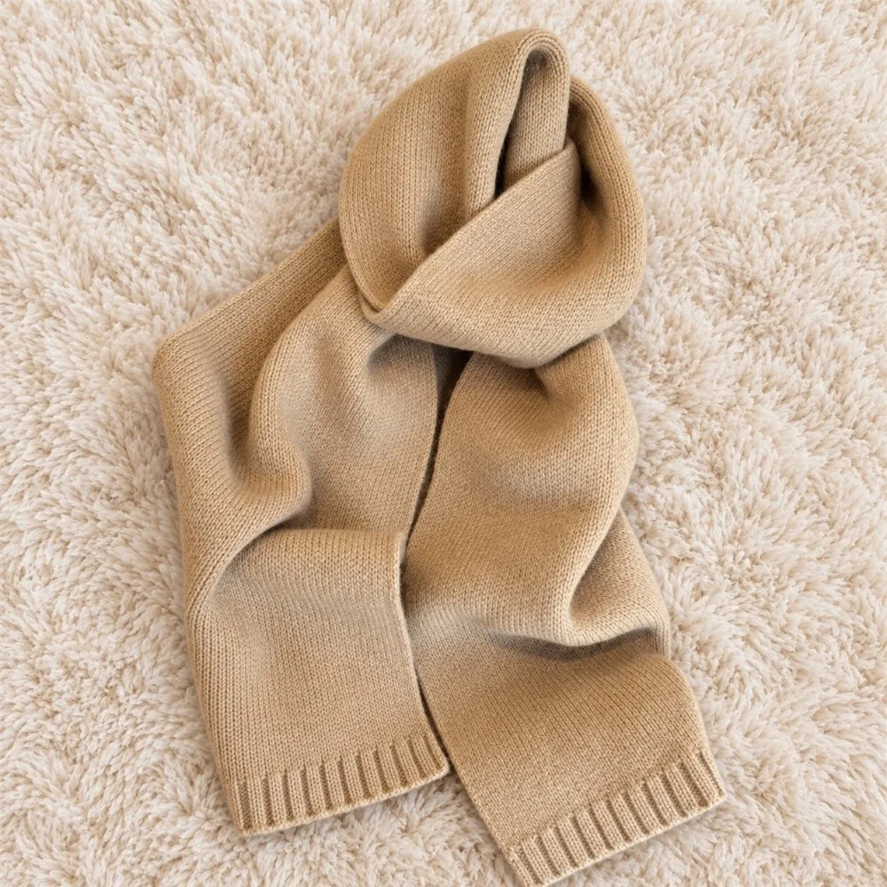 Classic 160cm*20cm Wool Knitted Scarf Skin-Friendly Minimalist Pure Wool Scarf Soft Solid Color Neck Warmer Wrap For Men Women