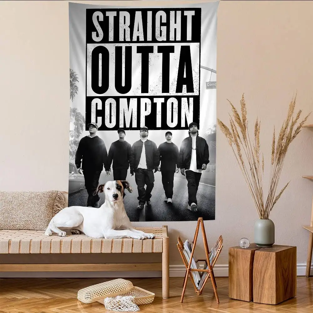 NWA الهيب هوب مغني الراب مستقيم Outta كومبتون ألبوم الموسيقى الساخنة قماش مزخرف جداري معلق التارو الهبي جدار السجاد النوم جدار الشنق ورقة
