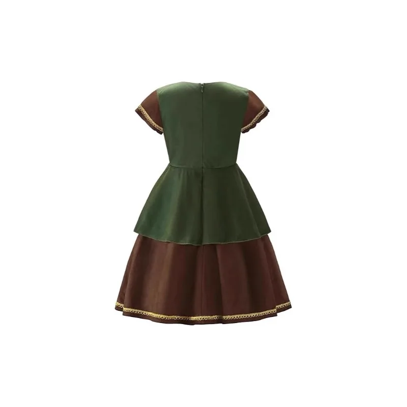 Kids Medieval Hood Cloak Dress With Wrist Guards Girls Green Witch Wizard Elf Cosplay Costume Halloween Carnival Party Outfits - view 4